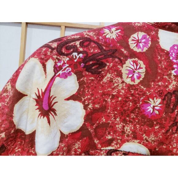 Vintage Everything Coca Cola Men's Hawaiian Shirt Red Floral Button Up - Size XL - Picture 11 of 13